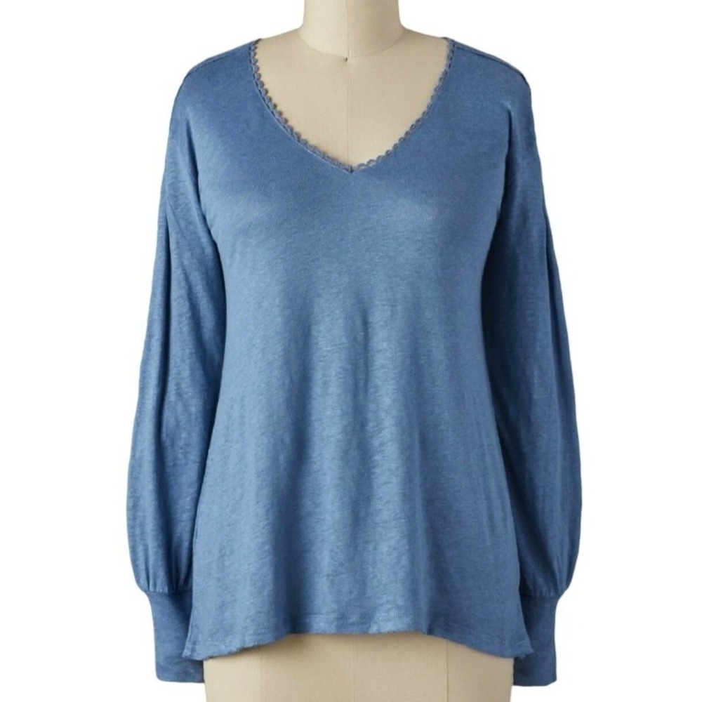 Sundance Forever and Always Linen Long Sleeve Pullover Top Sz Medium Blue - Picture 7 of 13